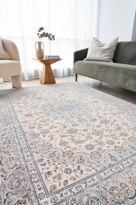 Persian Kashan Ivory Wool Rug