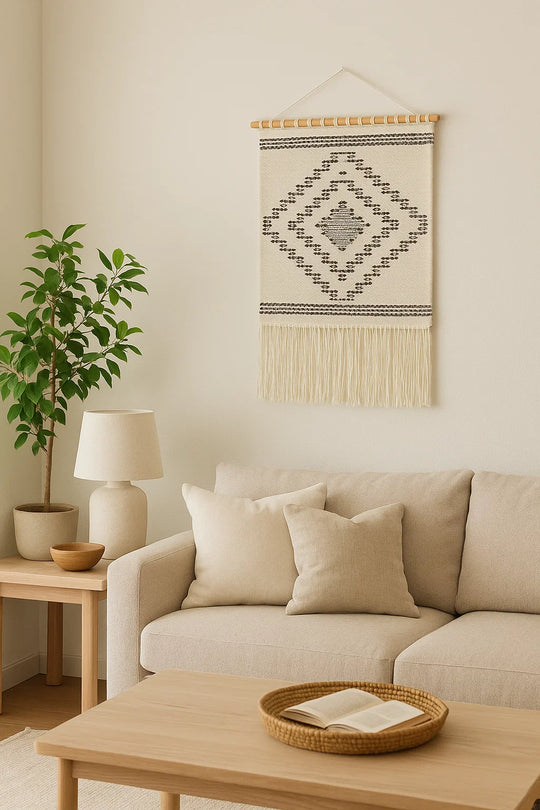 Aladdin Rugs NZ Home White Scandi Flatwoven Fringed Wall Hanging