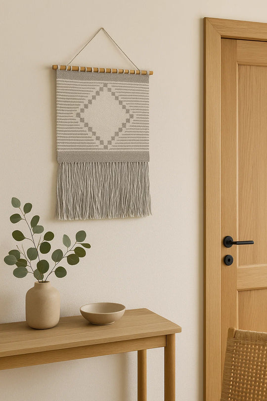 Aladdin Rugs NZ Home Dove Scandi Flatwoven Fringed Wall Hanging