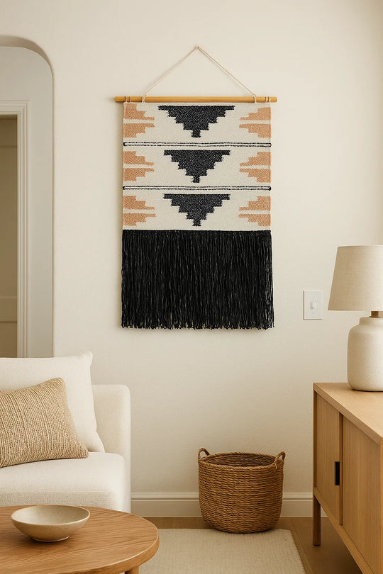 Aladdin Rugs NZ Home Black Scandi Textured Fringed Wall Hanging