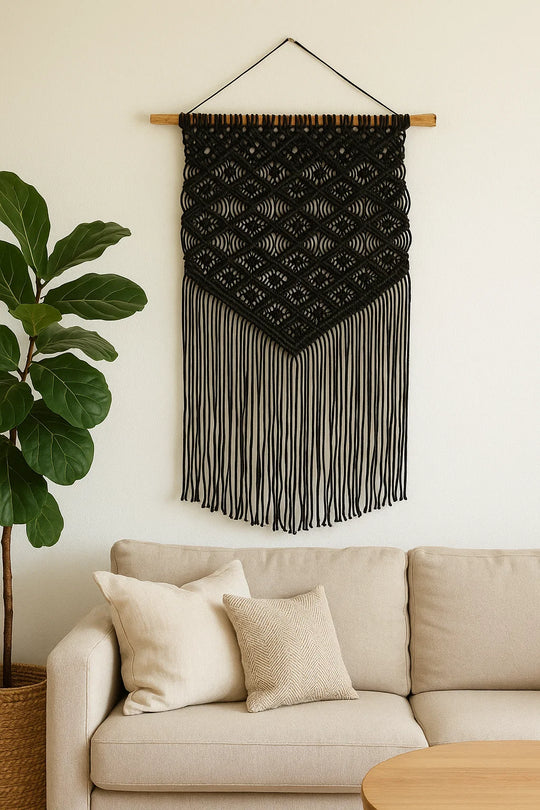 Aladdin Rugs NZ Home Black Tribal Macrame Fringed Wall Hanging