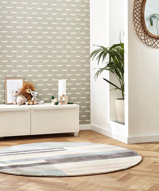 Parwa Blocks Wool Circle Round Rugs 026308 in Dusky Hues