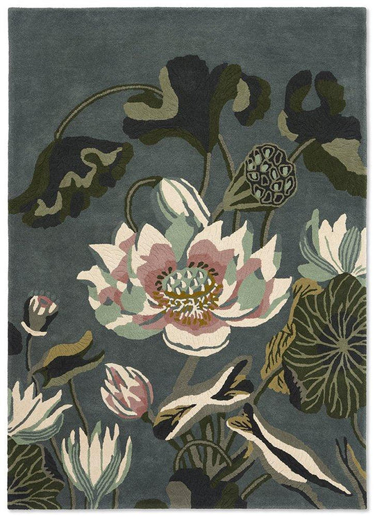 Waterlily Wool Rugs 38608 by Wedgwood in Midnight Pond Blue