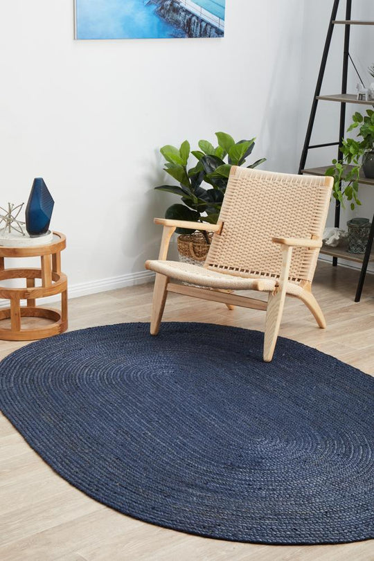 Mumbai Navy Oval Rug