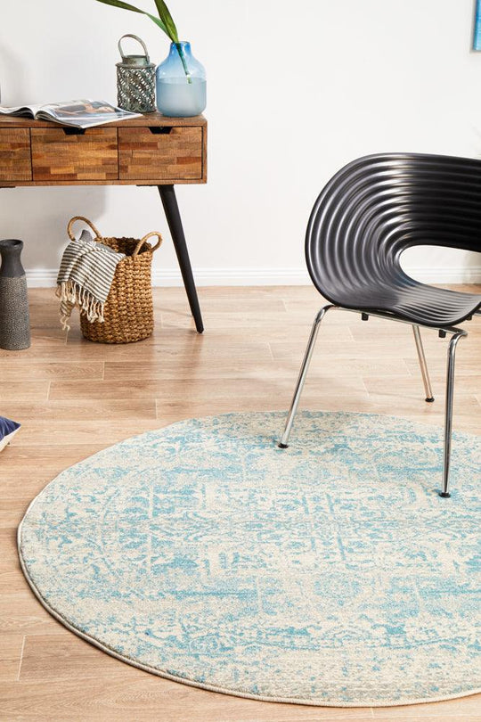 Esme Glacier White Blue Transitional Round Rug