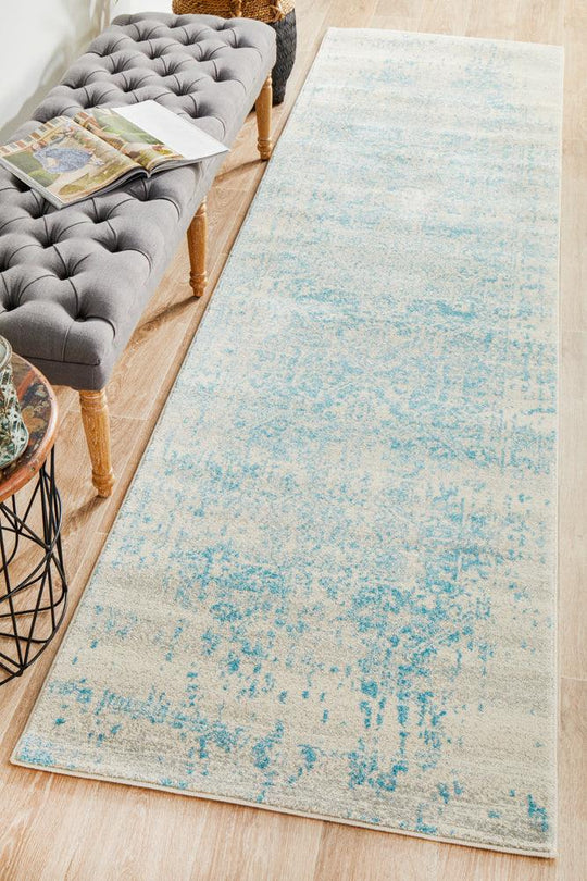 Esme Glacier White Blue Transitional Runner Rug
