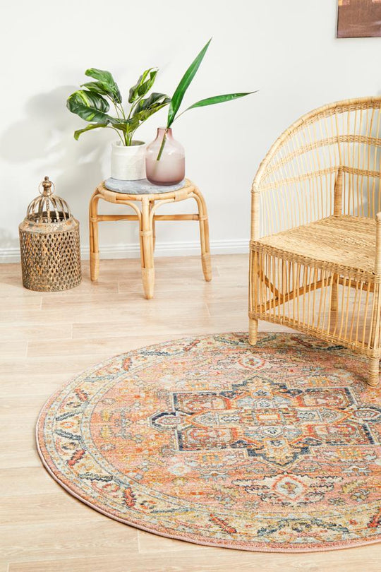 Artin Power Loomed Salmon Round Rug