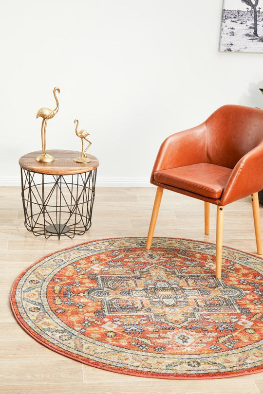 Artin Power Loomed Terracotta Round Rug