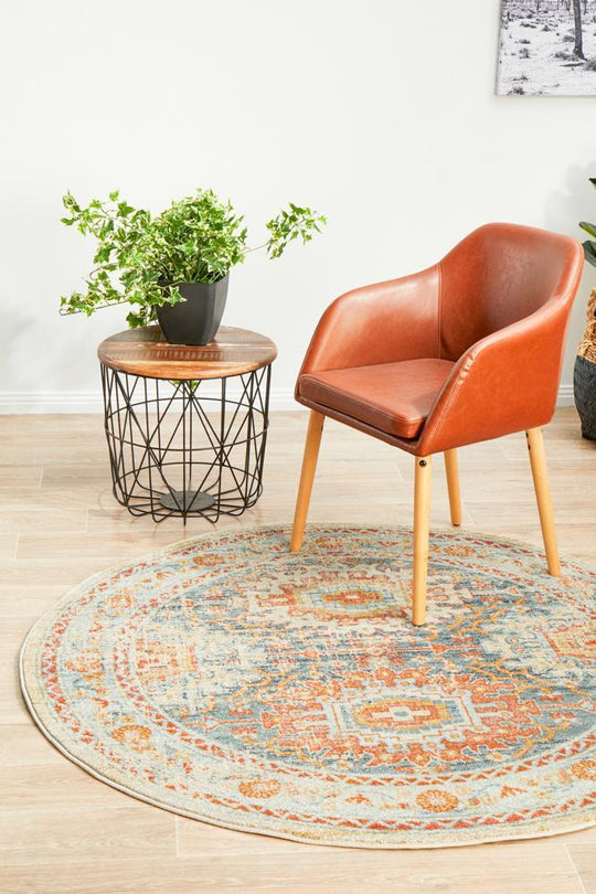 Artin Power Loomed Blue Round Rug