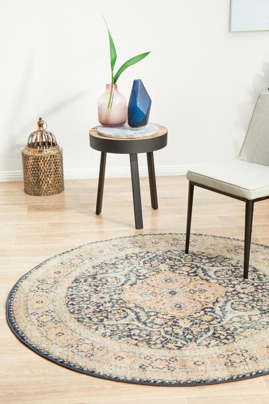 Artin Power Loomed Midnight Round Rug