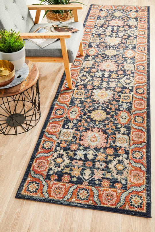 Artin Power Loomed Navy Runner Rug