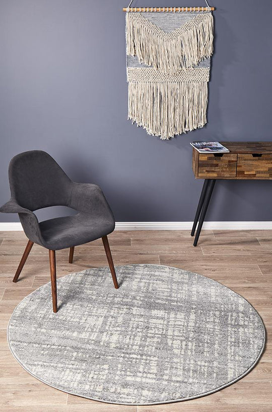 Susa Farzin  Abstract Modern Silver Grey Round Rug