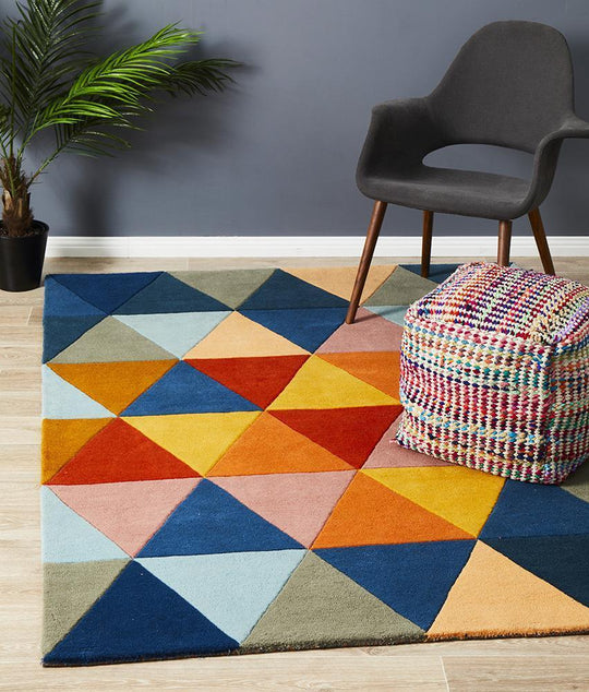 Prism Designer Wool Rust Blue Navy Rug