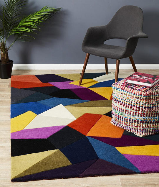 Eclectic Designer Wool Blue Rust Purple Rug