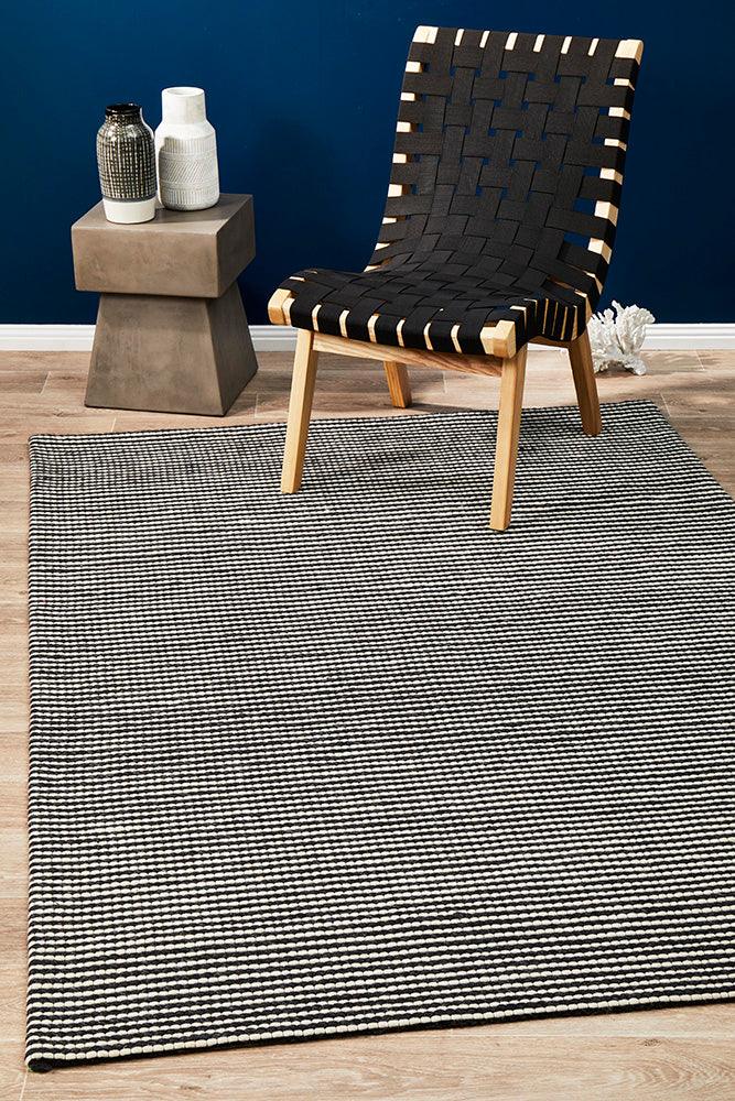 NZ wool rug black and white / ラグマット Scandi Black & White Reversible Wool Rug – RugsDirect