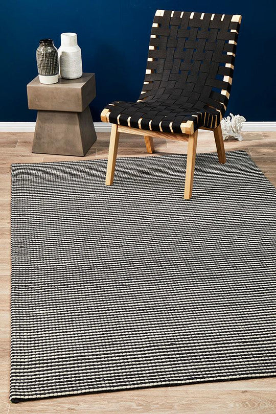 Sasha Wool Striped Rug Black White