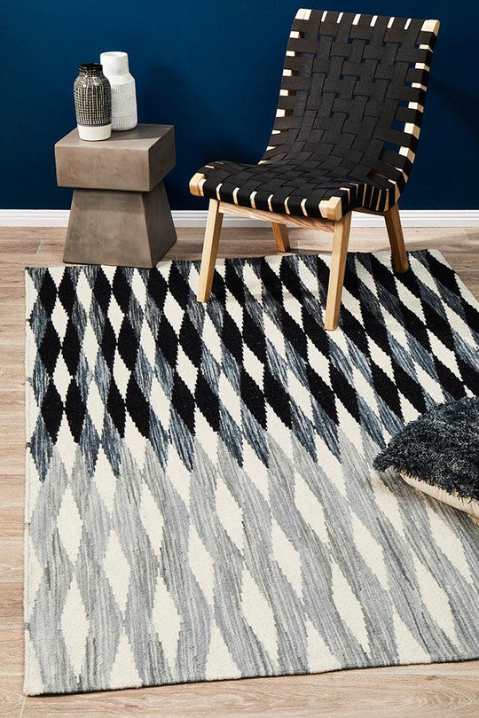 Sasha Grad  Black Grey White Wool Rug-225X155cm