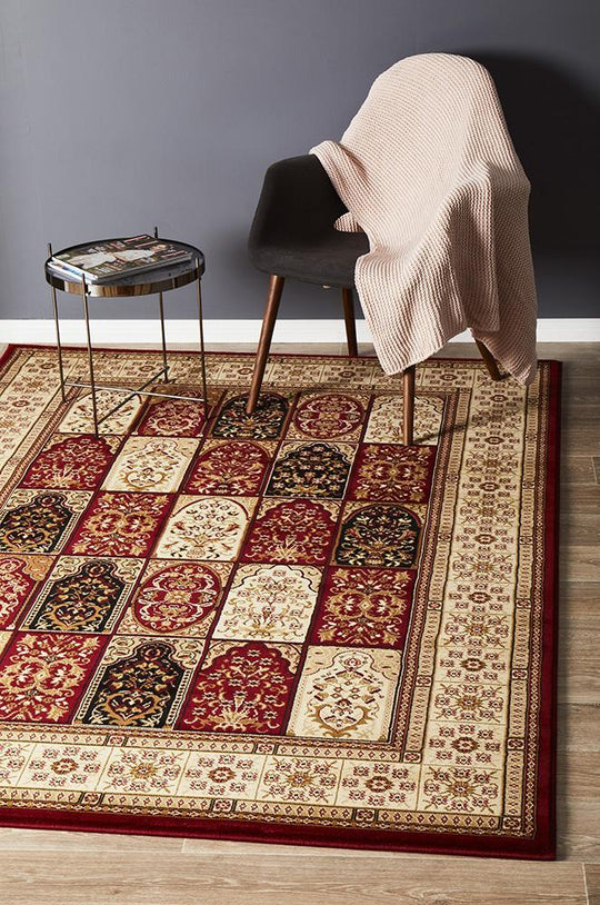 Persian design Traditional Panel Pattern Rug Burgundy