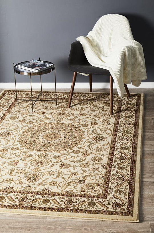 Persian design Medallion Rug Ivory with Ivory Border