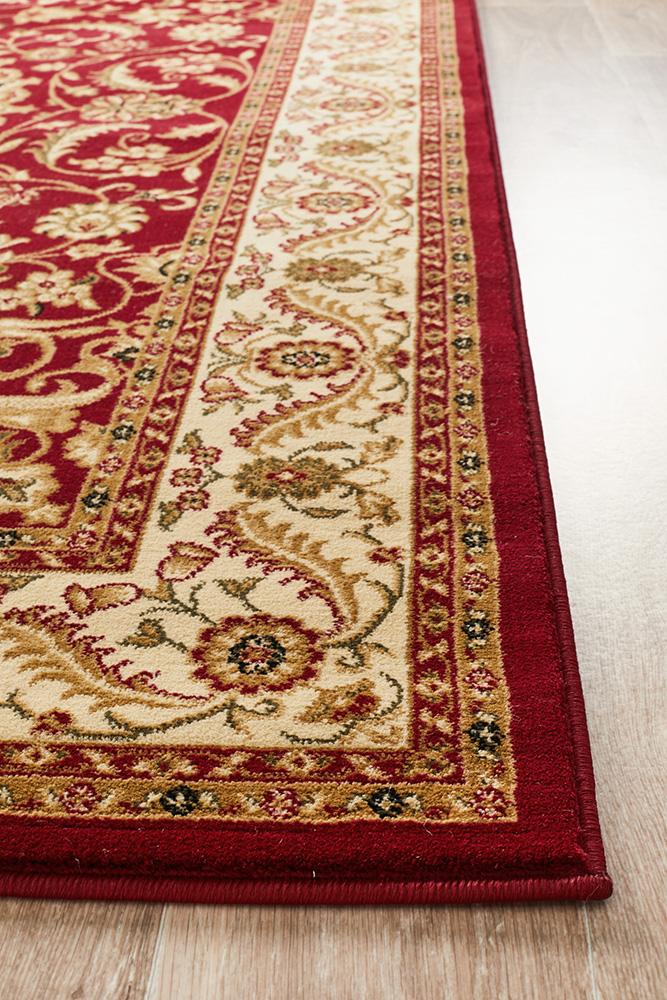Persian design Medallion Rug Red with Ivory Border