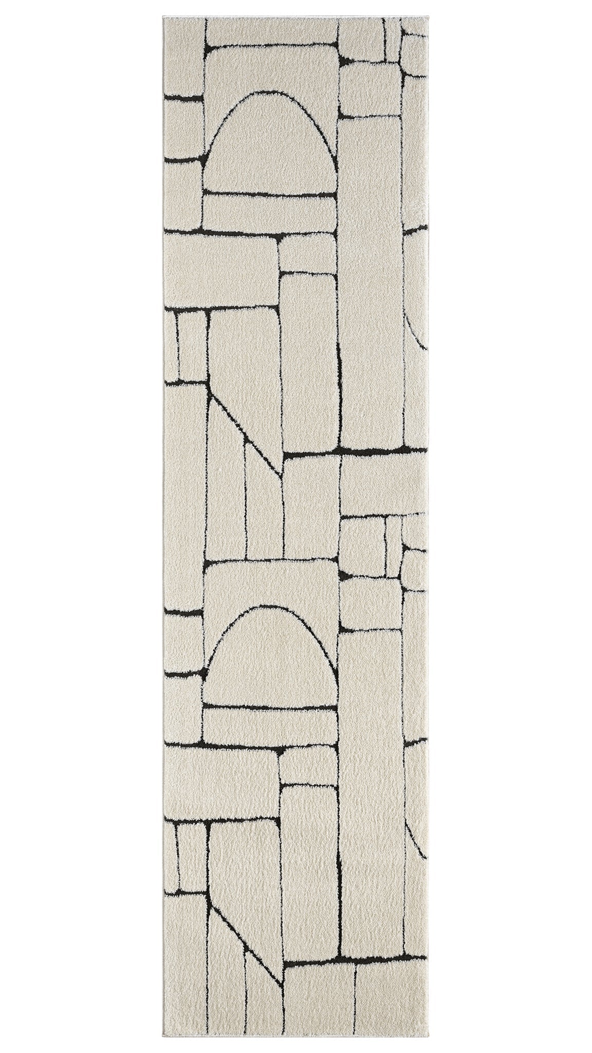 Textured area rug with abstract pattern on a white background