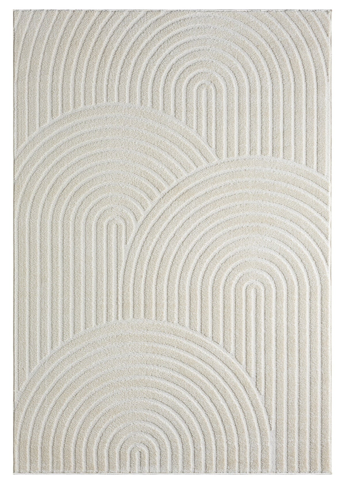 Beige area rug with arches on a white background