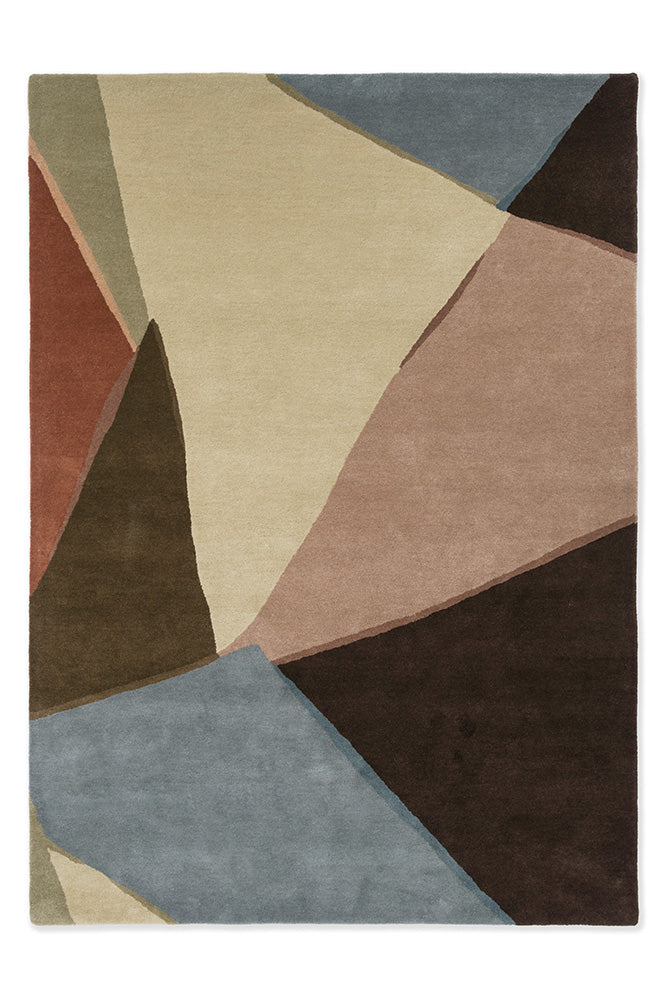 A handtufted Harlequin Sumi Reflect rug in Cornflour/Spice colorway, featuring abstract geometric shapes.