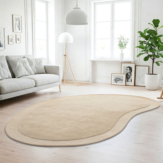 Asymmetrical Beige 100% NZ Wool Rug
