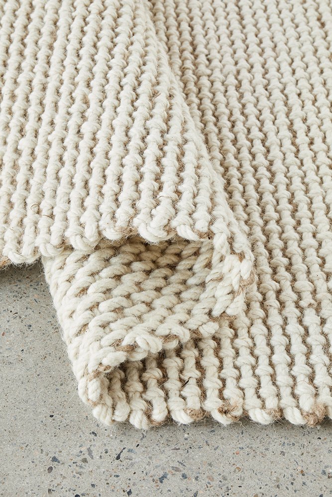 Hand Loomed Wool and Jute Cream Runner Rug