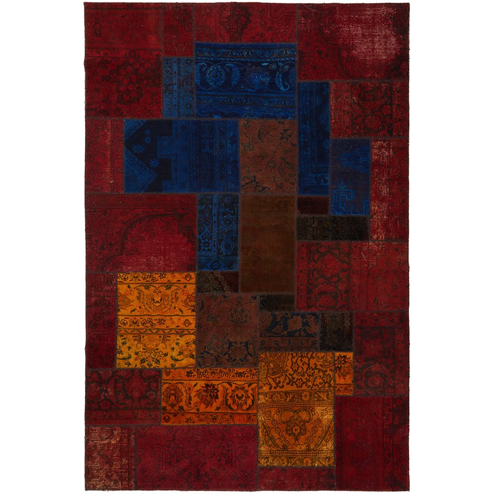 Patchwork rug with multicolor pattern on a white background