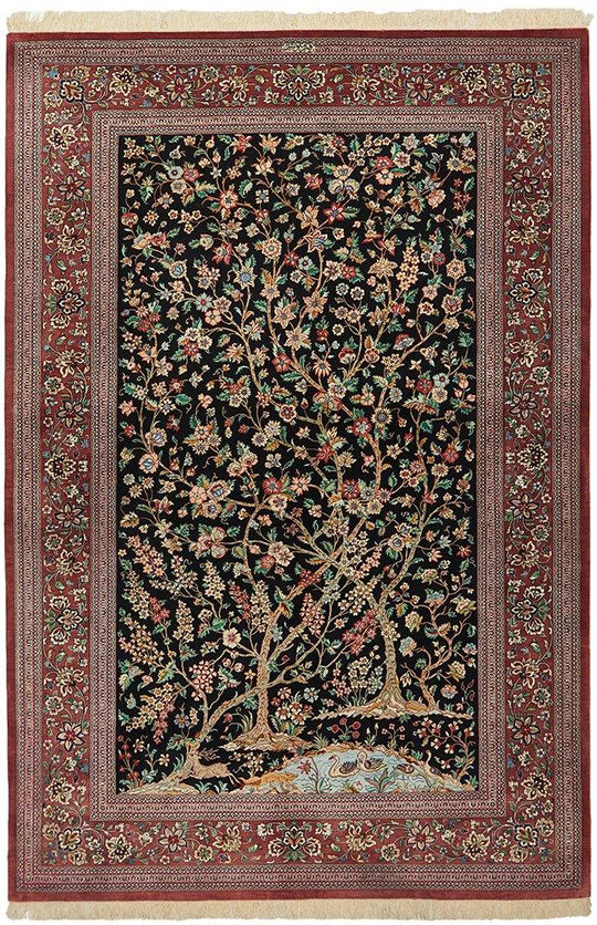 PERSIAN HAND KNOTTED PURE SILK QUM SIGNATURE RUG - 205X130CM ( 100% Silk )