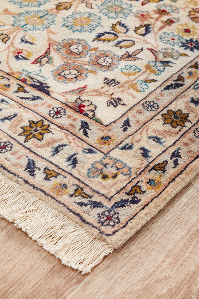 PERSIAN HAND KNOTTED CREAM KASHAN RUG 287X87CM