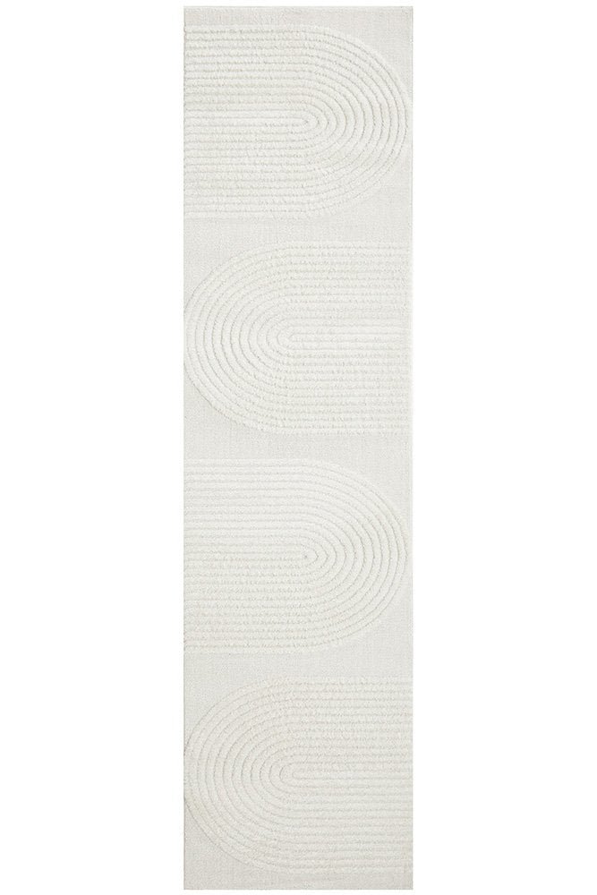 CONTEMPORARY PLAIN & TEXTURED ABBEY WHITE RUG RUNNER