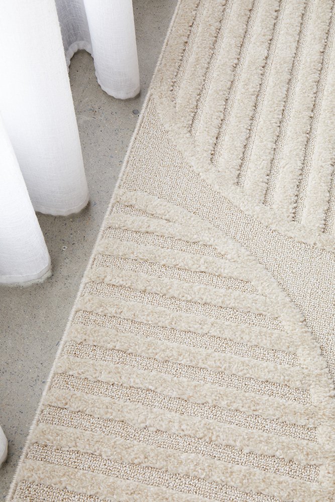 CONTEMPORARY PLAIN & TEXTURED LEO-BEIGE RUG RUNNER