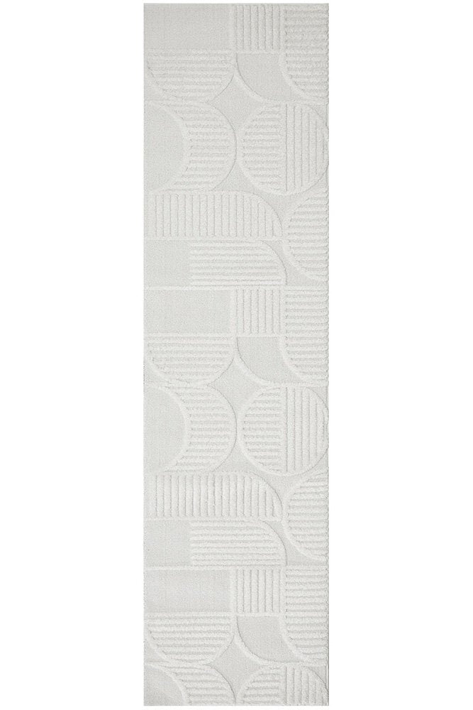 CONTEMPORARY PLAIN & TEXTURED LEO-WHITE RUG RUNNER