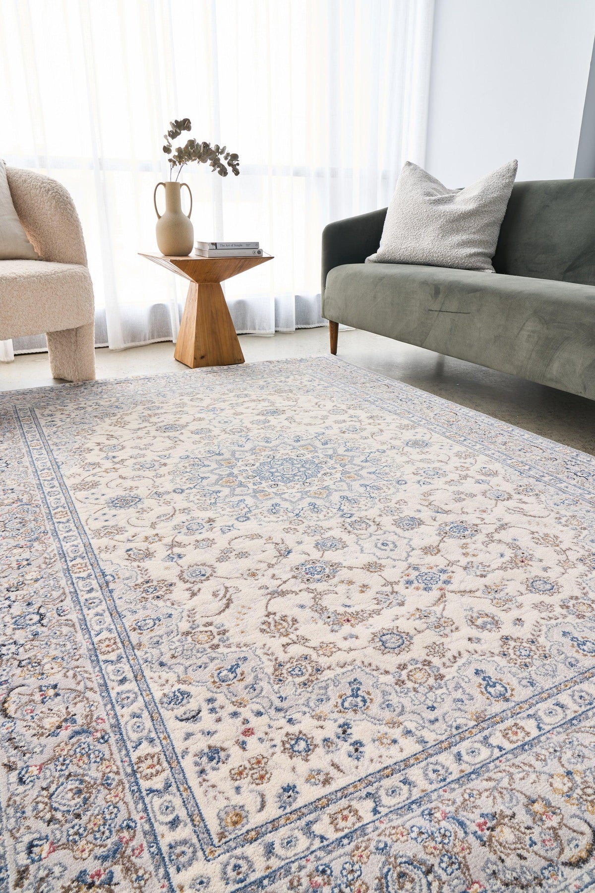 Persian Kashan Ivory Wool Rug