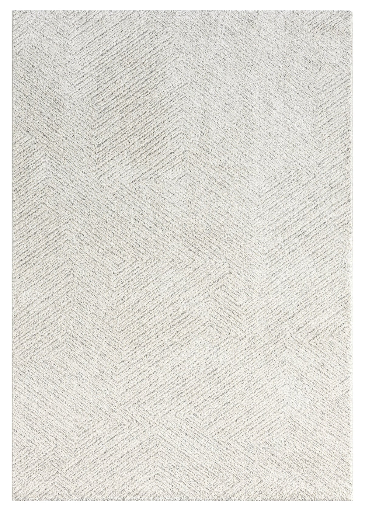 A rectangular, flatweave area rug in a natural color, featuring a subtle geometric pattern.