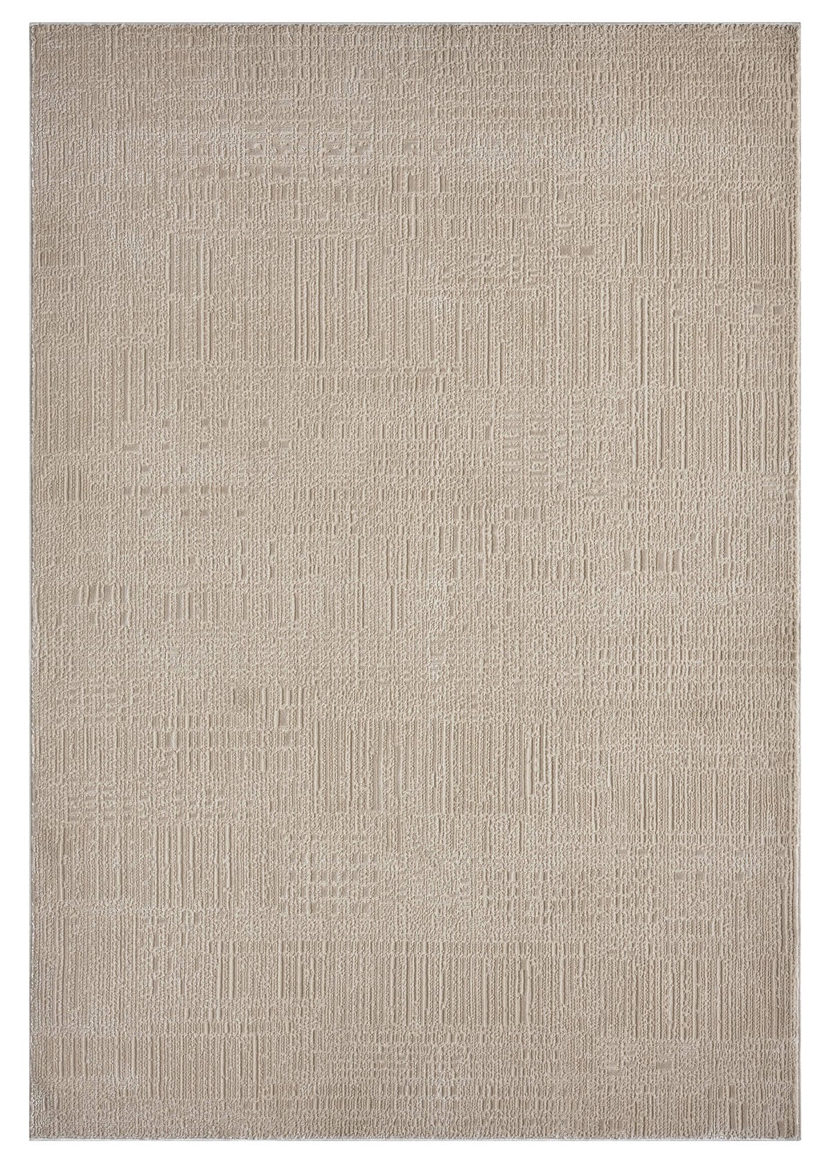 Beige area rug with a subtle pattern on a white background
