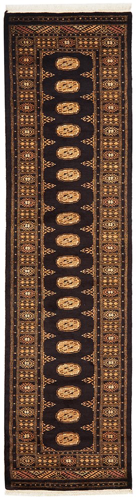 PAKISTANI HAND KNOTTED BOKARA DESIGN WOOL RUG 302X80CM