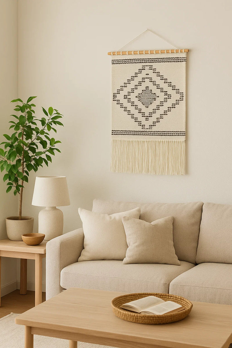 Aladdin Rugs NZ Home White Scandi Flatwoven Fringed Wall Hanging