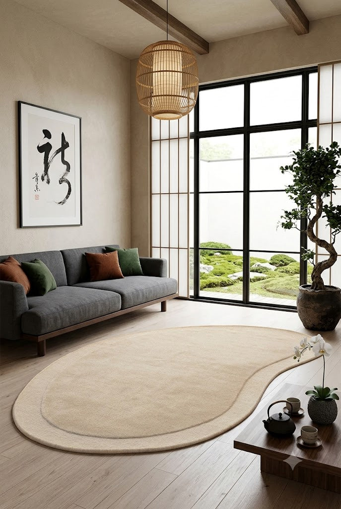 Asymmetrical Beige 100% NZ Wool Rug