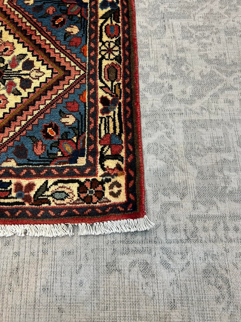 HAND KNOTTED PERSIAN  RUG Red/Navy  404X87 CM ( Runner )