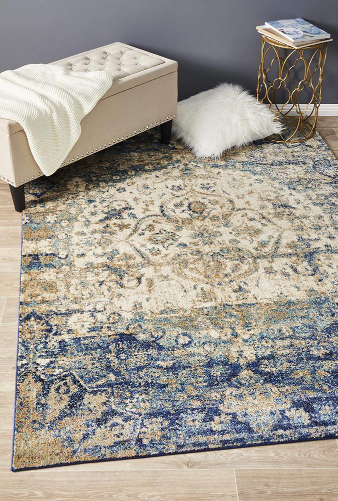 Sharzad Designer Ivory  Blue Rug