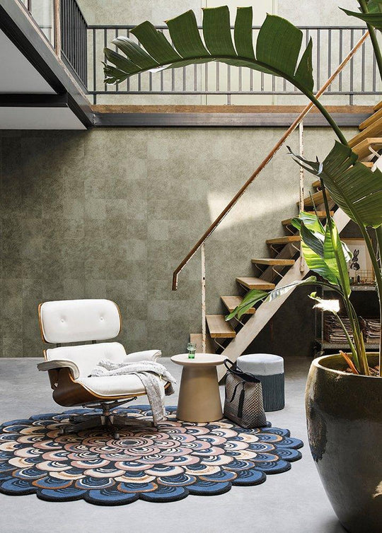 Masquerade Geometric Scale Wool Circle Round Rugs 160008 by Ted Baker in Blue