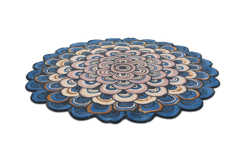 Masquerade Geometric Scale Wool Circle Round Rugs 160008 by Ted Baker in Blue
