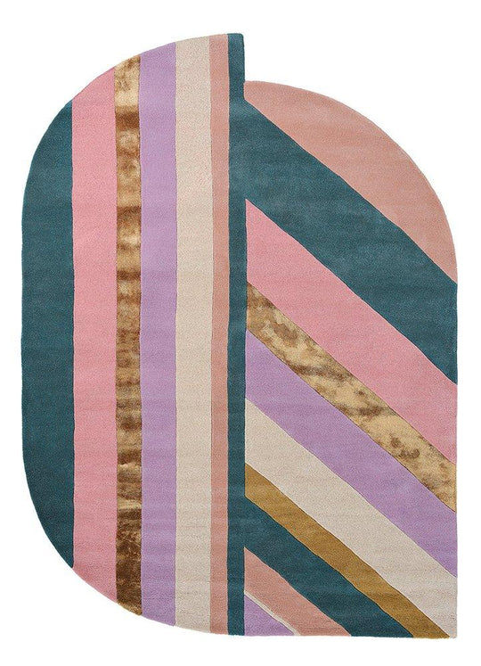 Jardin Geometric Stripe OVAL Wool Rugs 160902 by Ted Baker in Pink