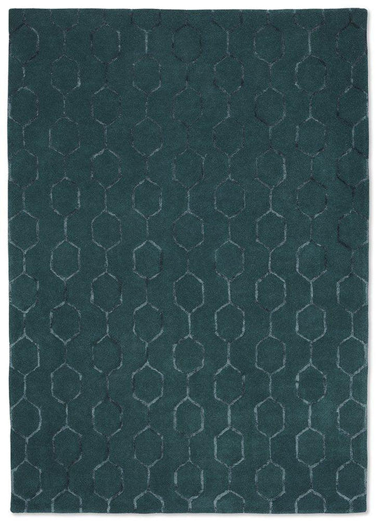 Gio Geometric Wool Rugs 39107 by Wedgwood in Teal Green
