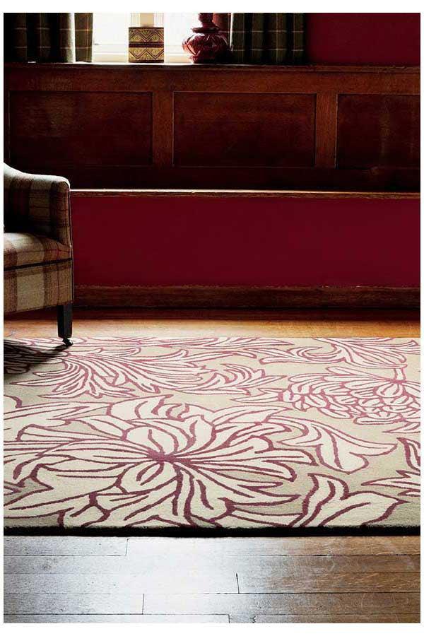 Morris & Co Chrysanthemum Wine Linen 27005 - aladdinrugs