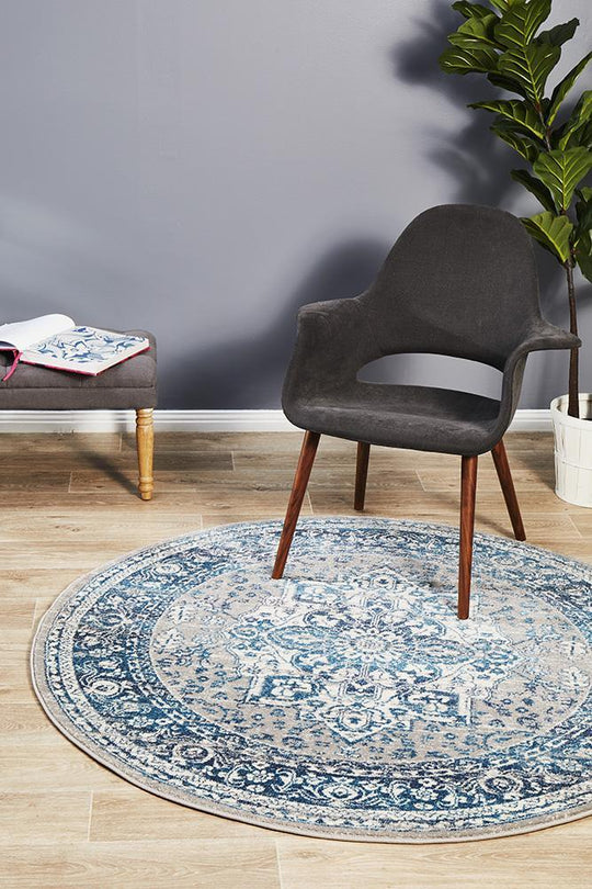 Seda Vintage Look Blue Round Rug
