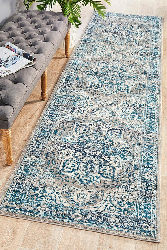 Seda Vintage Look Blue  Runner Rug